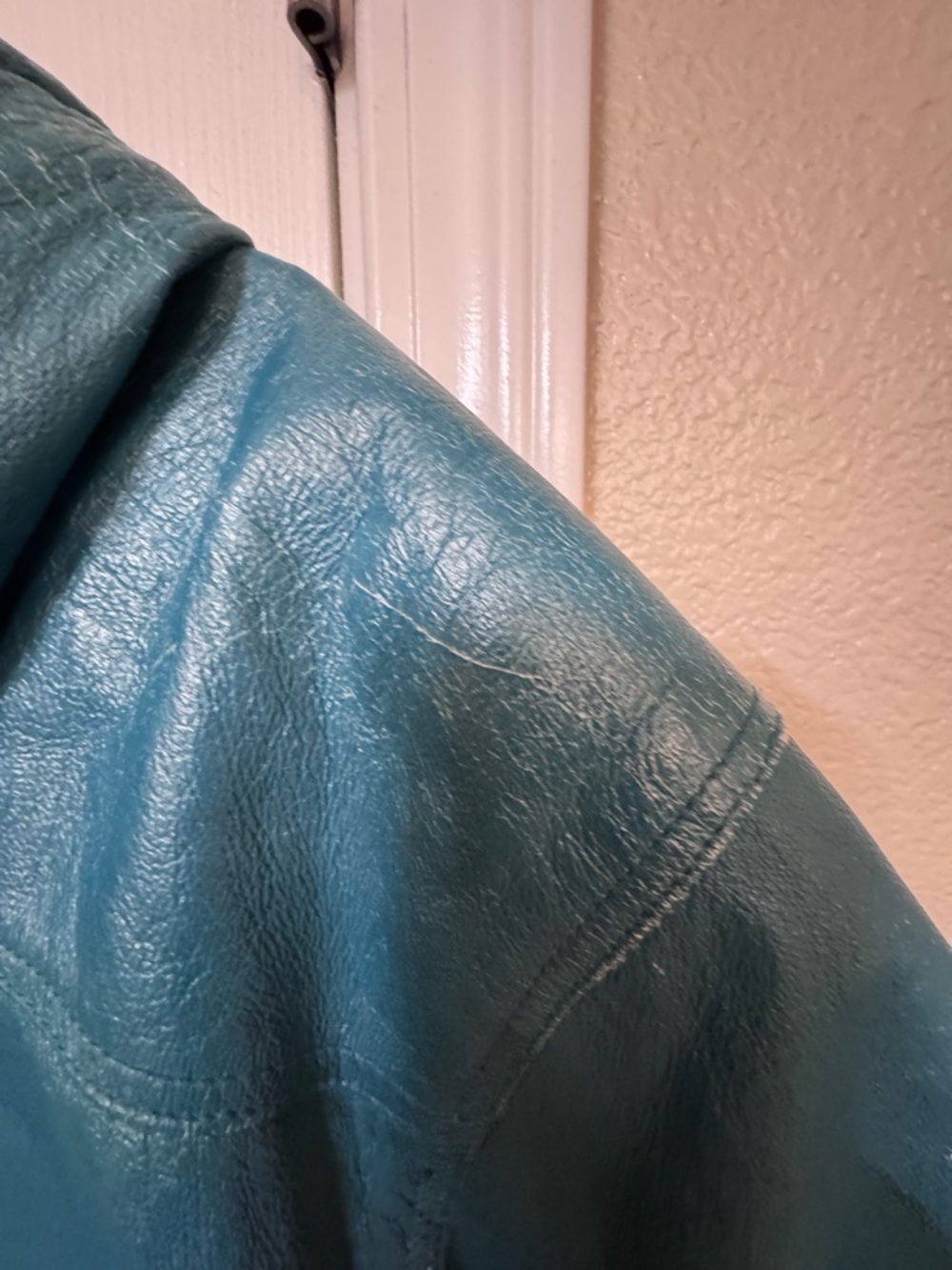 Otello Pelle Vintage Women’s XS Teal Leather Hooded Jacket Funky 80s 90s - Picture 9 of 9